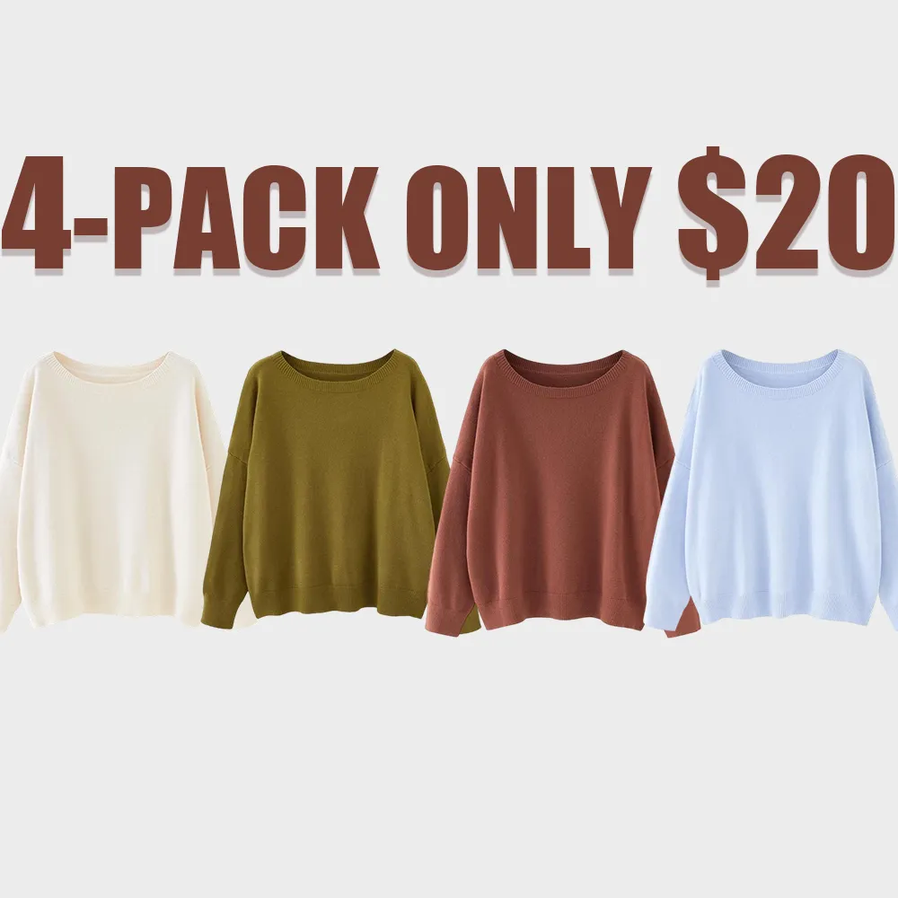 Women's Plain Scoop Neck Drop Shoulder Knit Sweater (Fall/Winter)