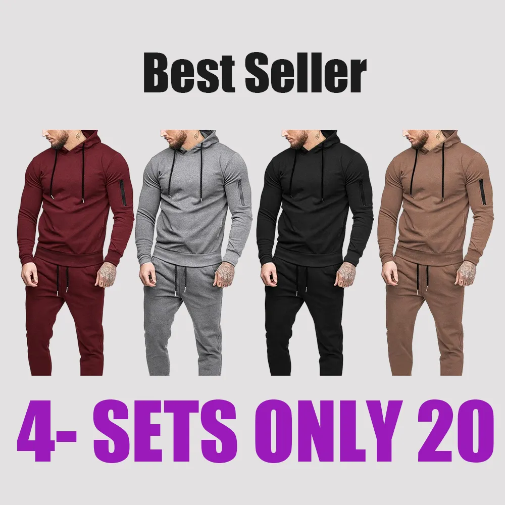 Men's Tracksuit Hoodie Set Hooded Athletic Sweatsuits Casual Running Jogging Sport Suit Sets Classic Menswear Cotton Elastic