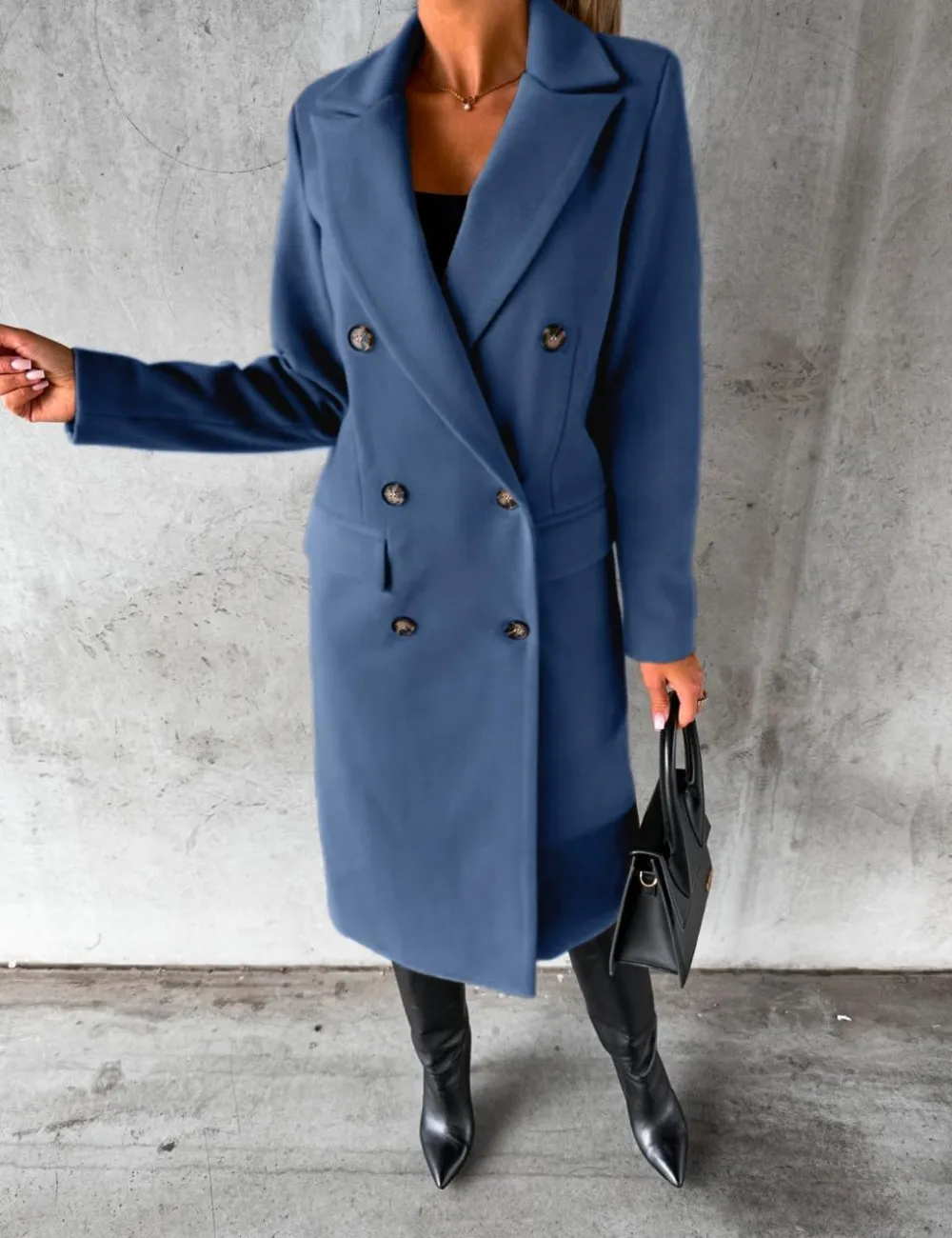 Womens Long Wool Coat Double Breasted Trench Coat Fall Winter Clothes