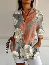 Women's Shirt Floral Graphic Vintage Daily Casual Long Sleeve Shirt Collar Regular Tops Daily Holiday Print Black And White Black Purple Orange Summer Spring