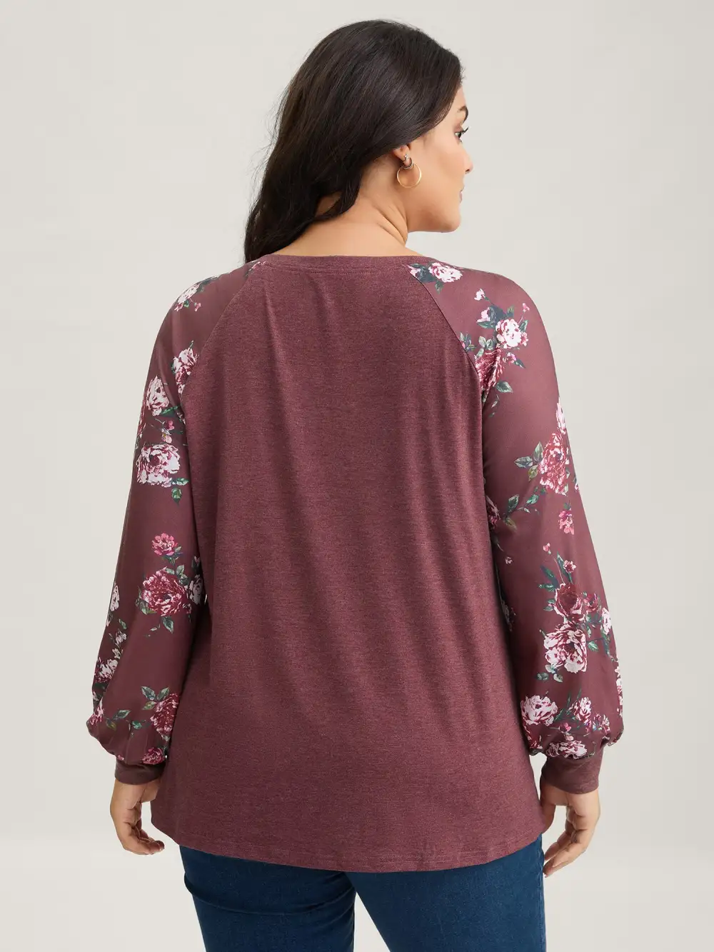 Floral Patchwork Crew Neck Raglan Sleeve T-shirt