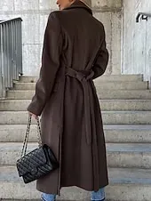 Women's Casual Jacket Warm Comfortable Pocket Buttons Fashion Outdoor Plain Going out Weekend Single Breasted Regular Lapel Regular Fit Long Sleeve Outerwear Black Brown Khaki Fall Winter