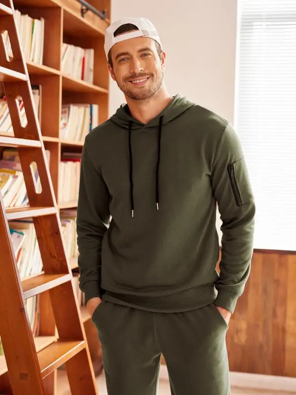 Men's Tracksuit Hoodie Set Hooded Athletic Sweatsuits Casual Running Jogging Sport Suit Sets Classic Menswear Cotton Elastic