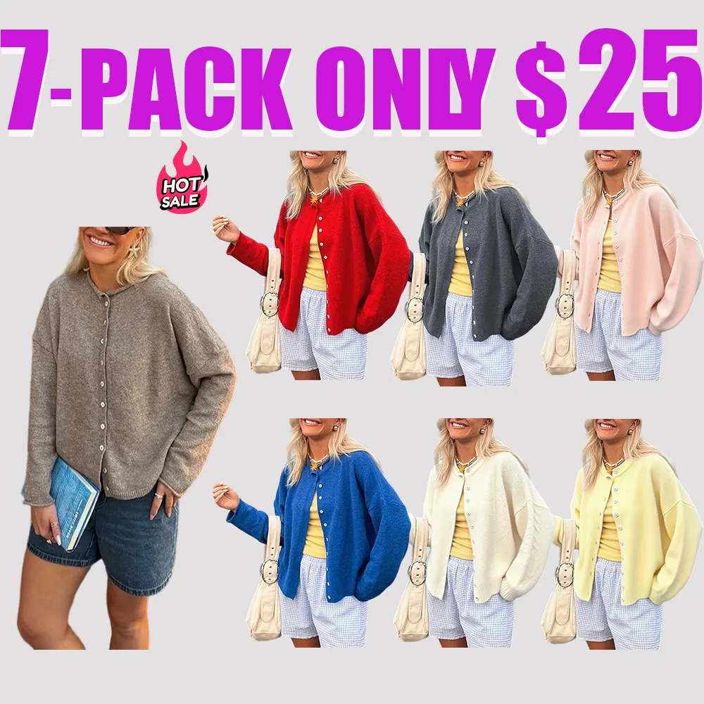 Women’s Vintage Knit Cardigan – Rolled Hem Solid Color Sweater Jacket for Autumn & Winter