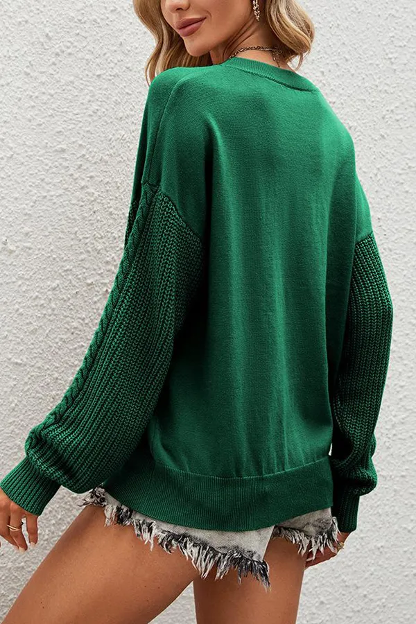 Solid Knitted Long Sleeve Crew Neck Sweater