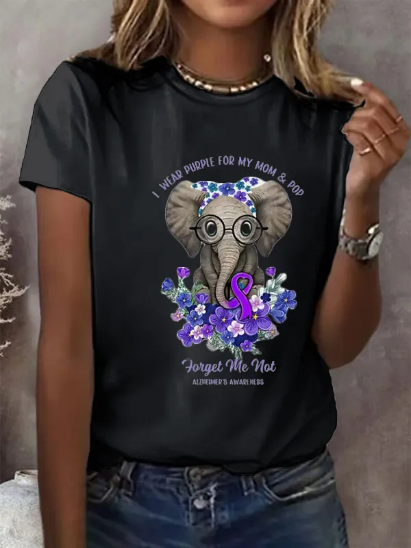 Women'S I Wear Purple For My Mom And Pop Alzheimer'S Awareness Support Round Collar Tee