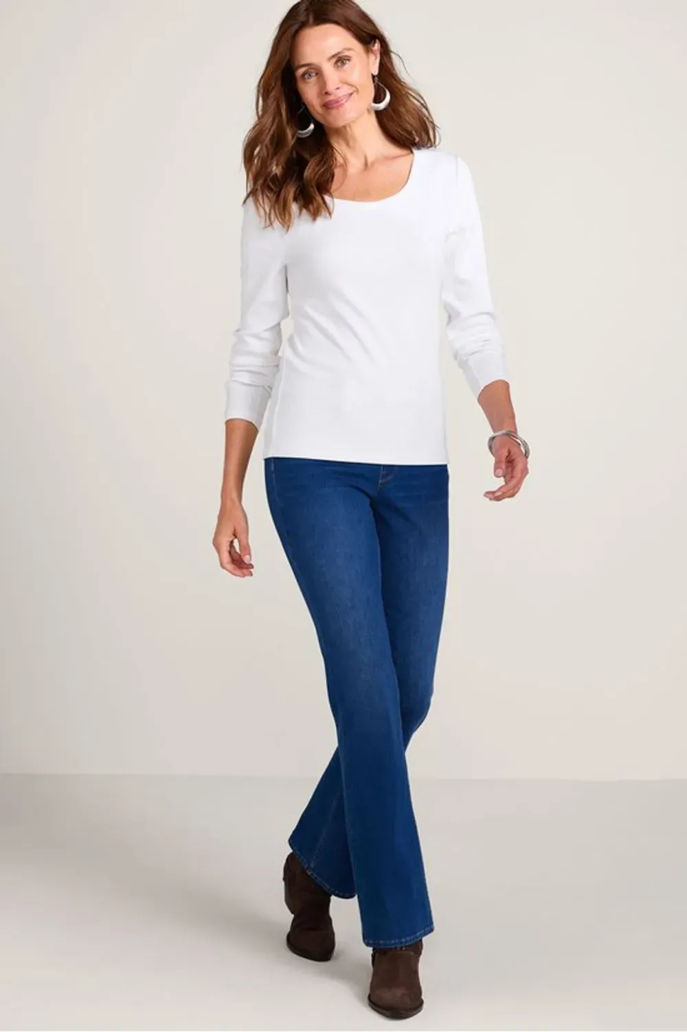 Rib Knit Long Sleeve Scoop Neck Tee