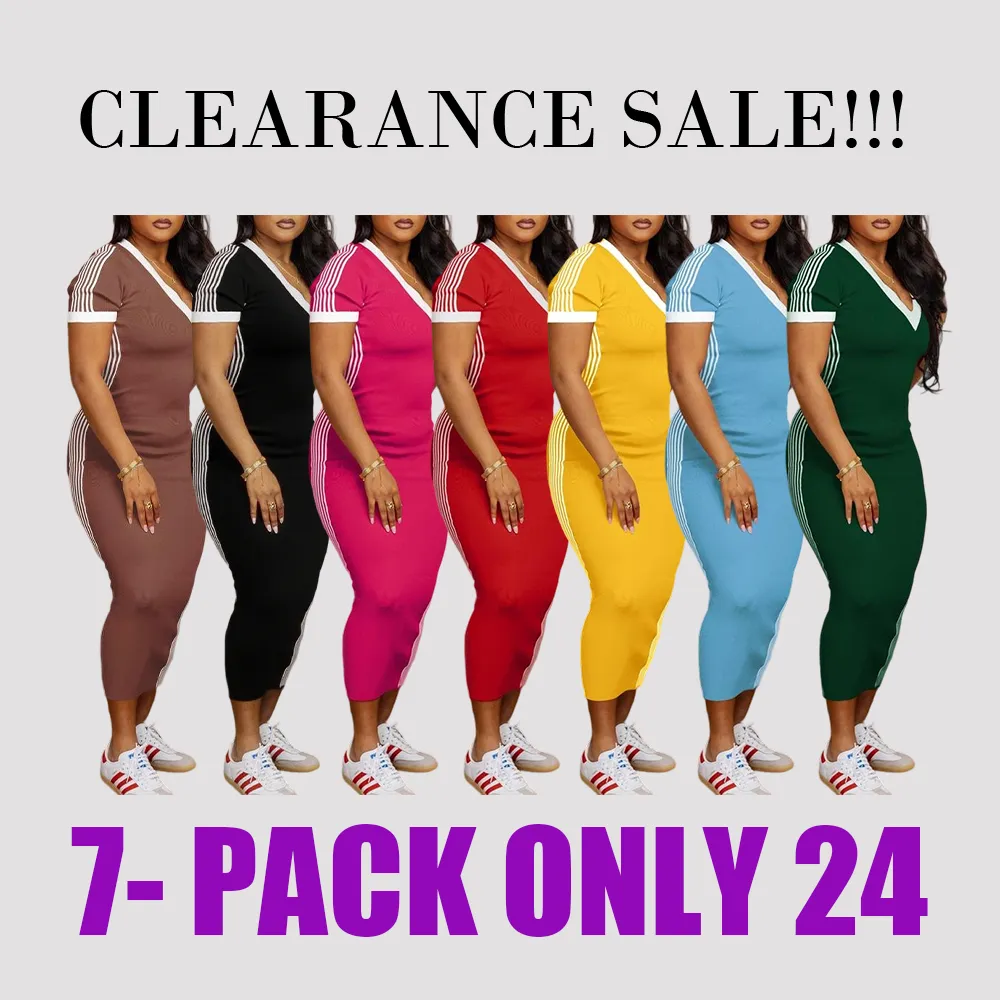 Women’s Striped Trim V-Neck Dress – Casual Short Sleeve Outfit