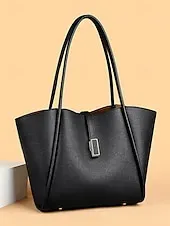 Women's Green Faux Leather Tote Bag, Simple Design, Gold Buckle Decoration - Stylish and Practical Tote Bag for Work, Shopping and Daily Use Black White Red