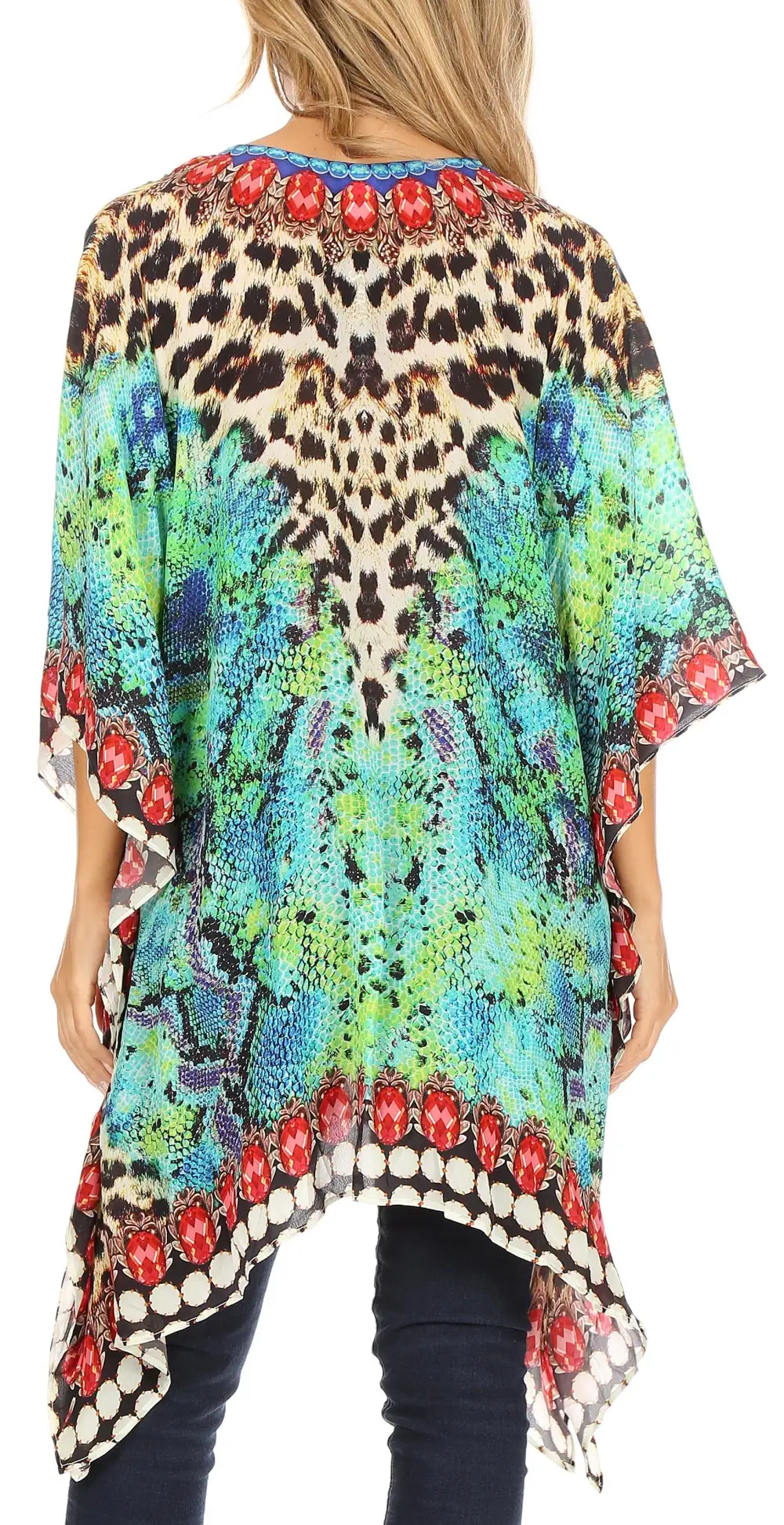 Women's Caftan Poncho Cover up V neck Top Lace up With Rhinestone