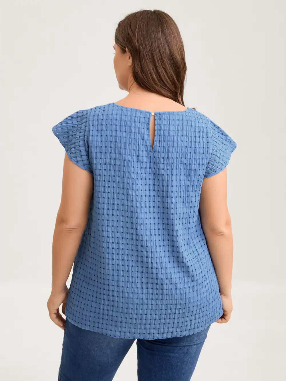 Textured Sheer Lined Flutter Sleeve Blouse