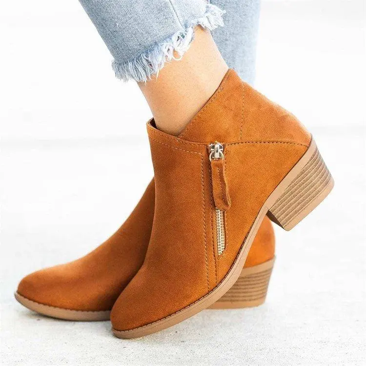 Casual Chunky Heel Zipper Short Boots