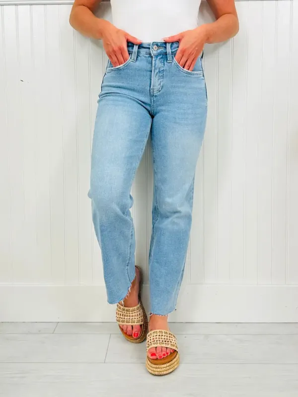 Somewhere Sunny Tummy Control Cropped Slim Fit Wide Leg Jeans