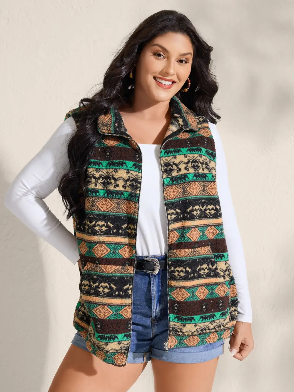 Colorful Geometric Stripes Zipper Vest