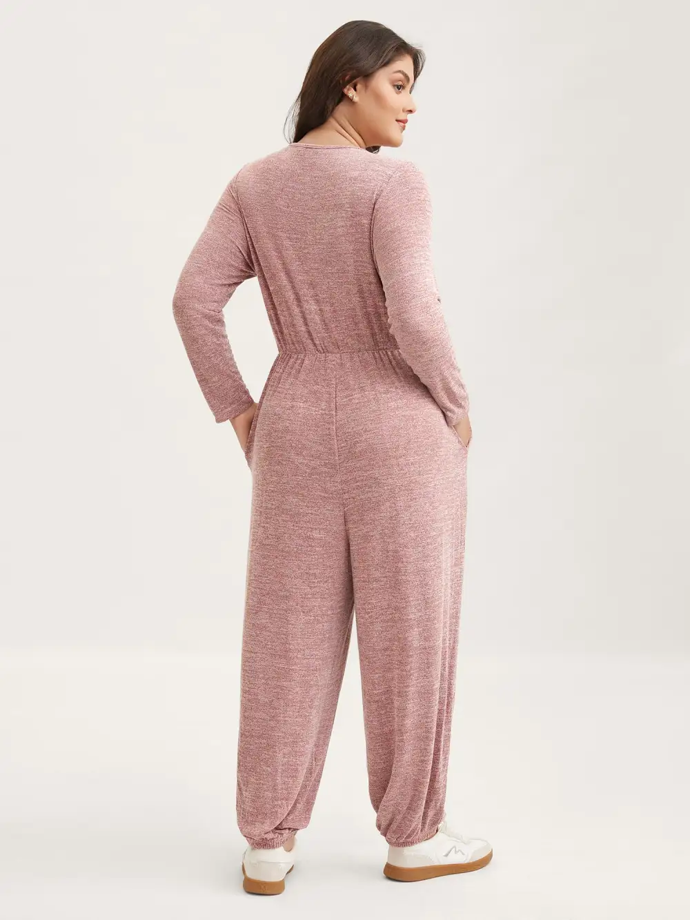 Elastic Waist Overlap Collar Lounge Jumpsuit