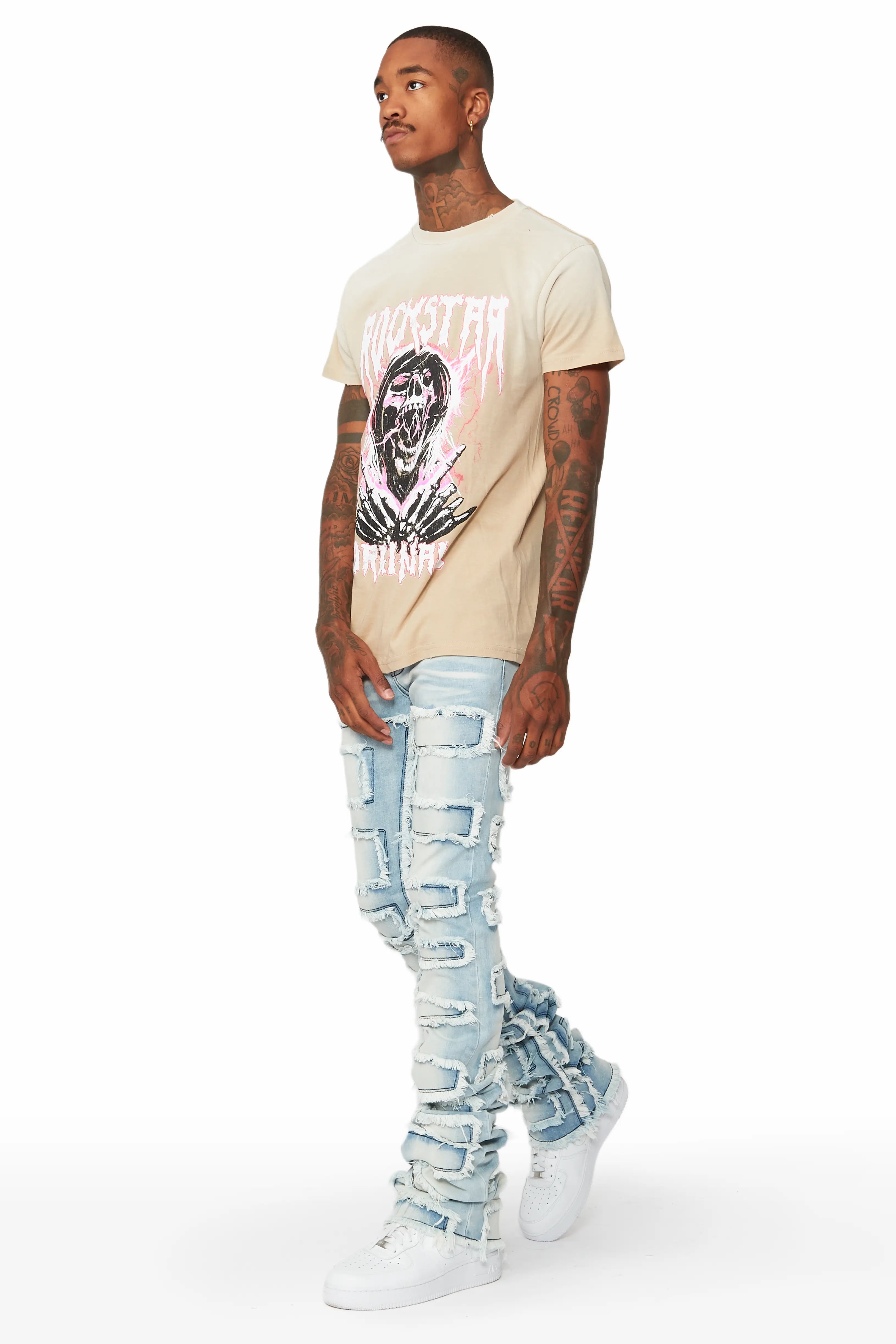 Hallie Blue Wash Super Stacked Flare Jean