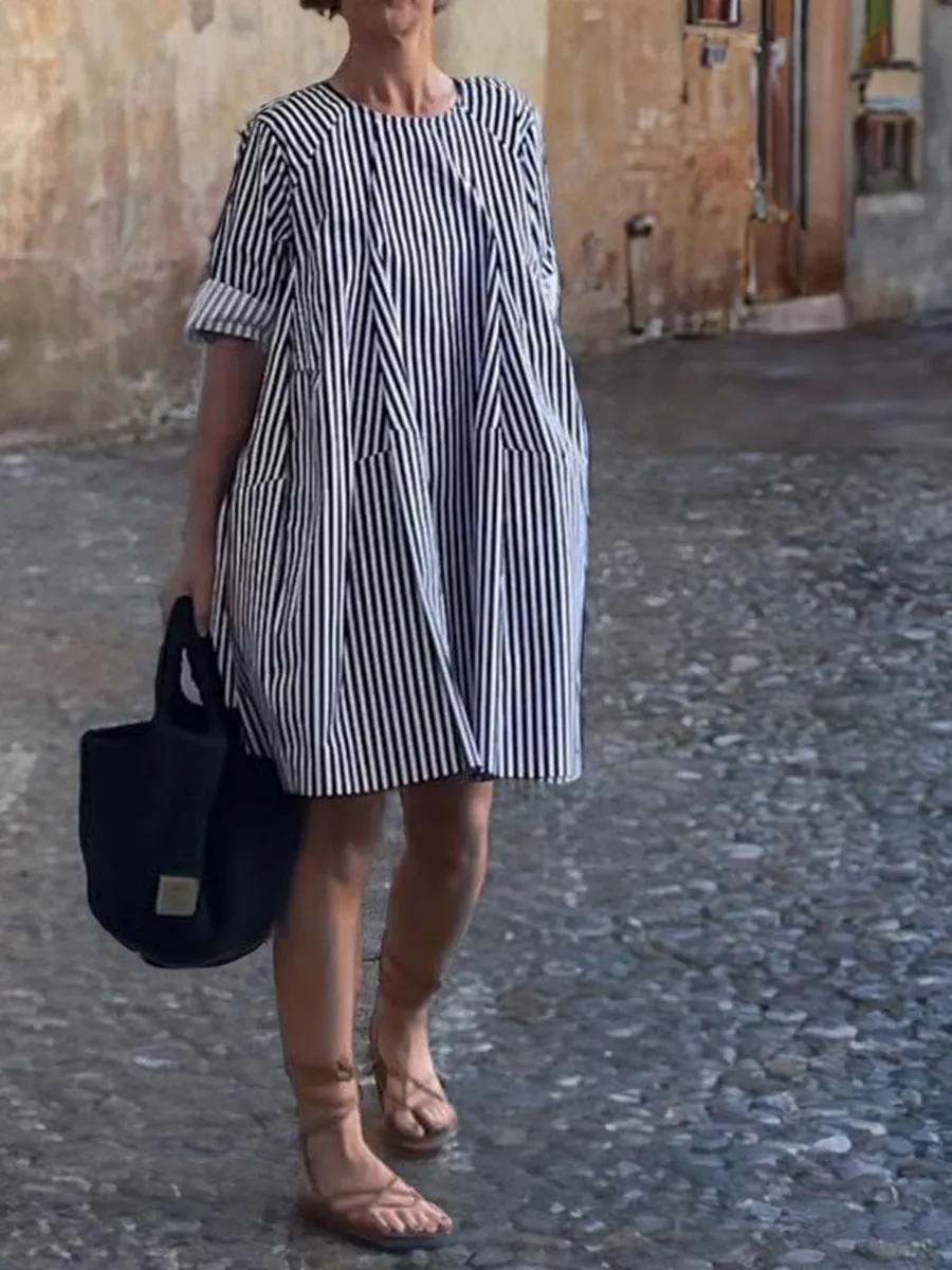 Women's Loose Striped 3/4 Sleeve Dress