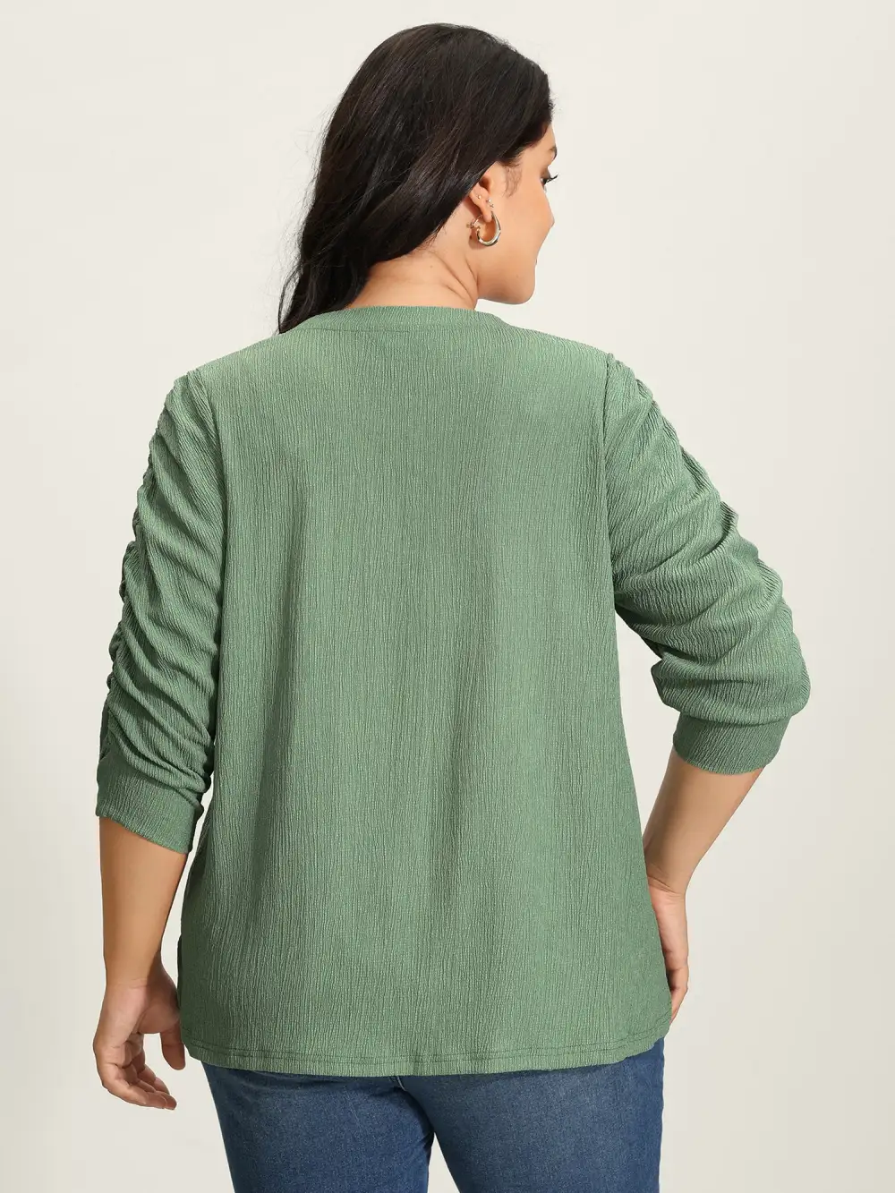 Textured Stretchy Three-Quarter Sleeve T-Shirt