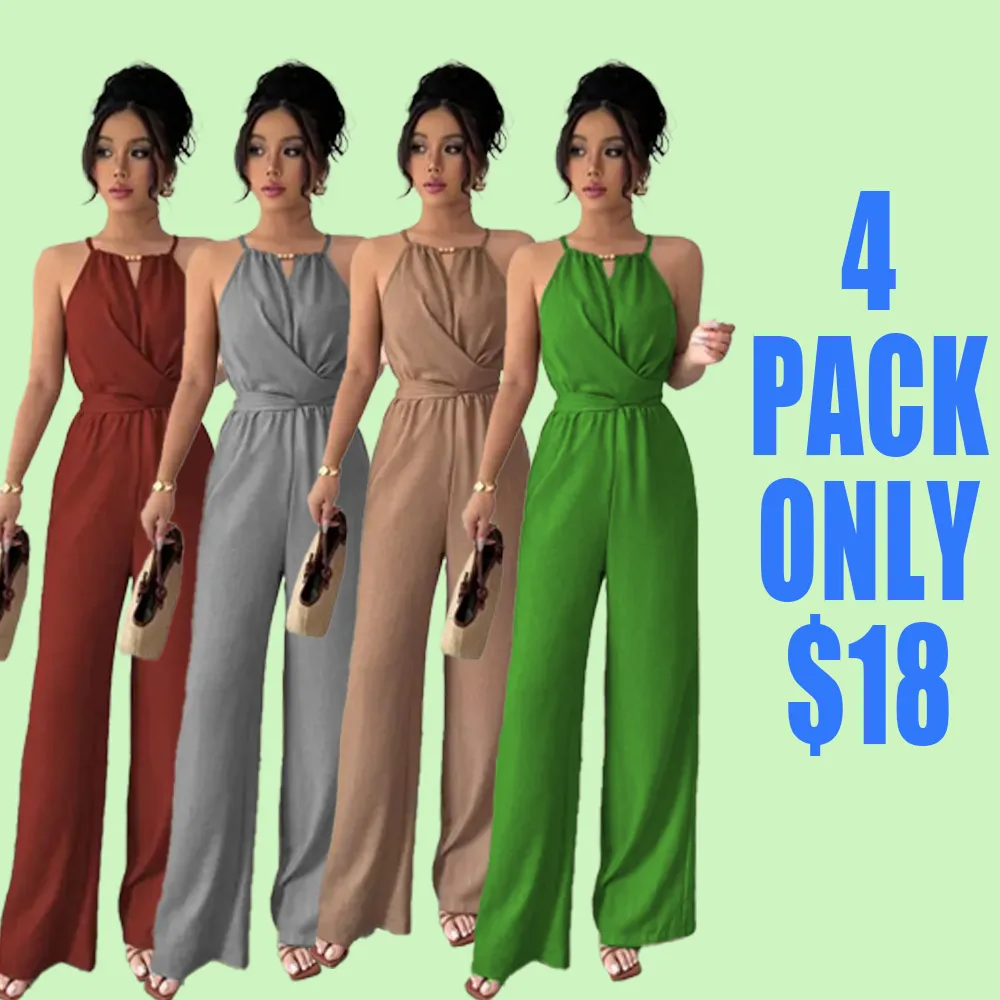 Women's Solid Color Jumpsuit – Elegant & Casual One-Piece for Daily Wear