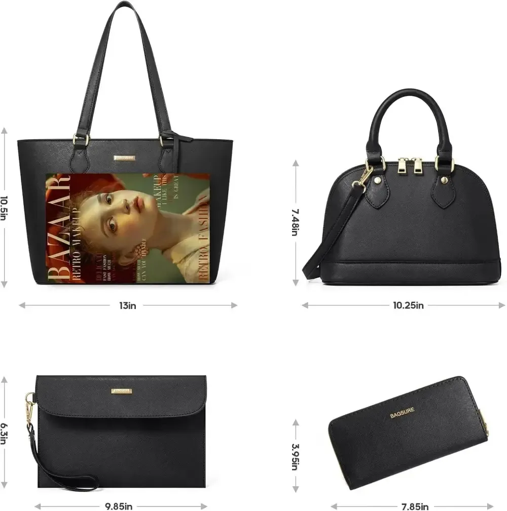 4PCS Women Fashion Handbags Purses Wallet Tote Shoulder Bags