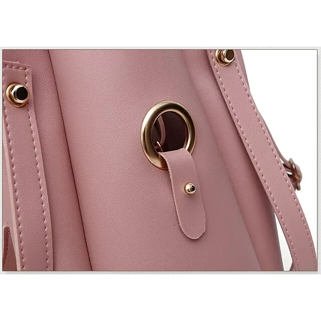 Women's Bag Set PU Leather 3 Pcs Purse Set Shopping Zipper Tassel Black White Pink