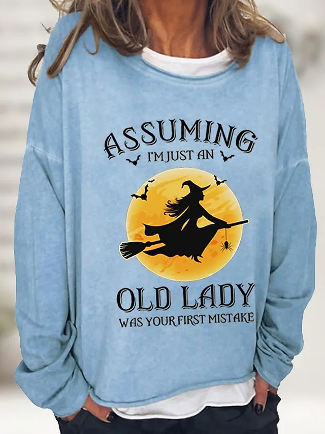 Women's Pullover Letter Halloween Casual Print Black Red Royal Blue Basic Casual Halloween Loose Fit Crewneck Long Sleeve Micro-elastic Spring Fall Fall & Winter