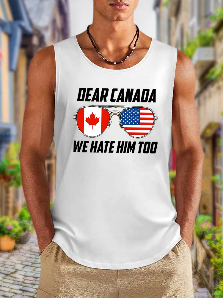 Men'S Dear Canada We Hate Him Too Round Neck Cotton Vest
