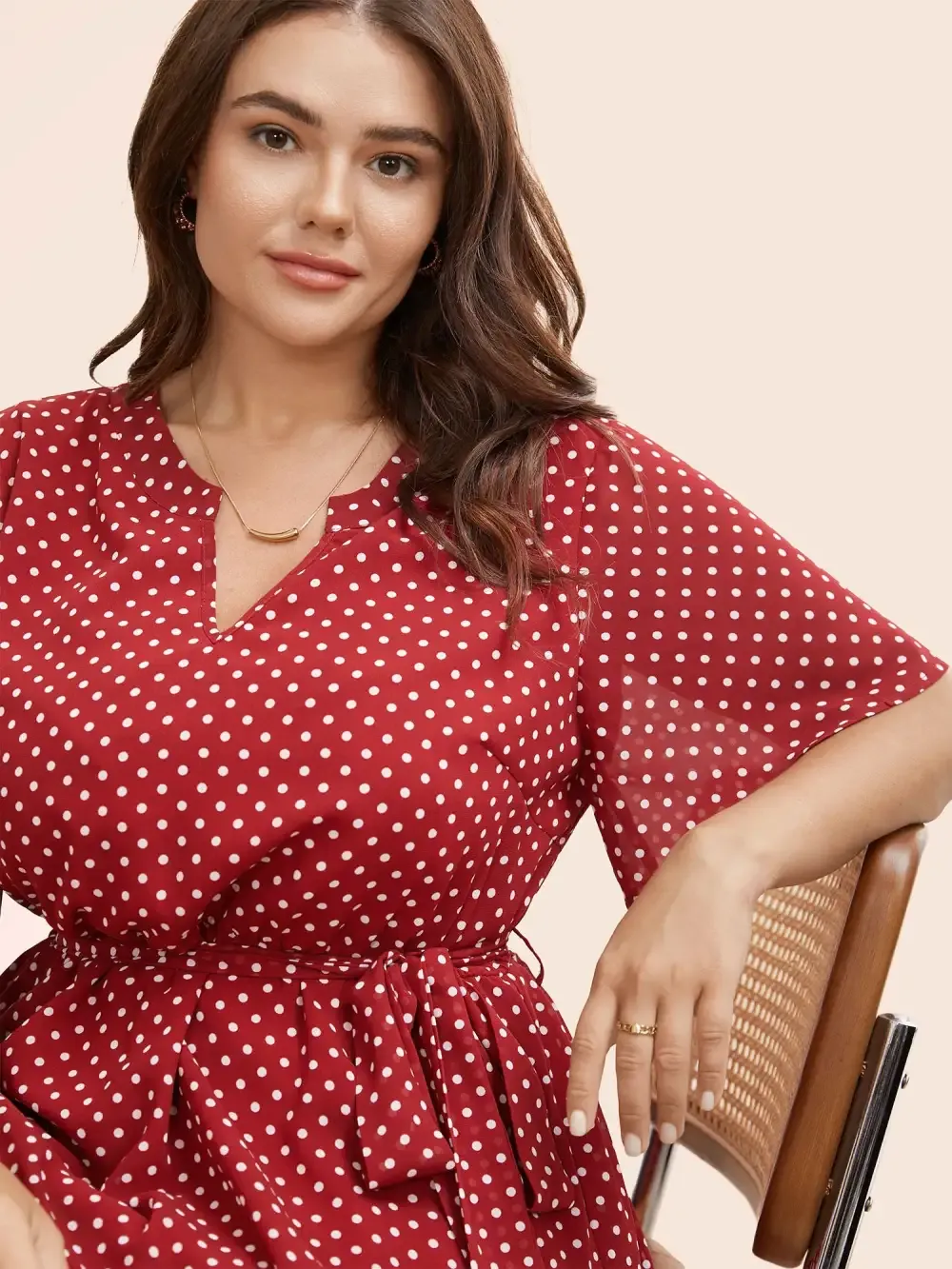 Chiffon Polka Dot Ruffle Sleeve Dress