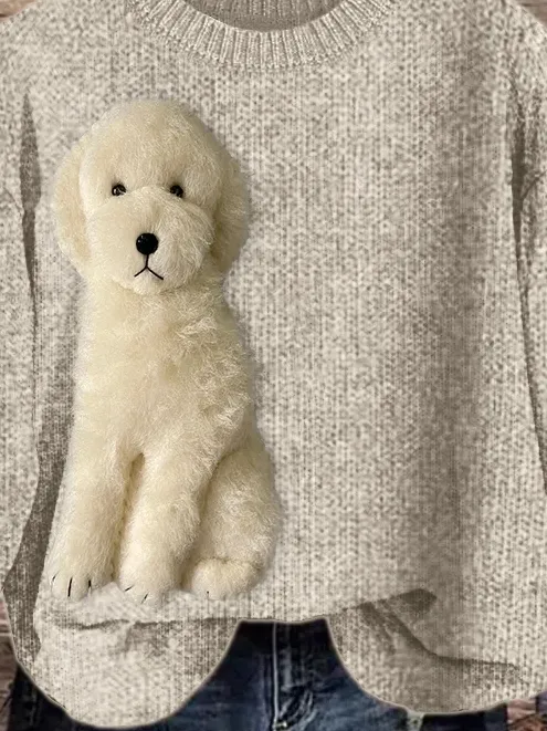 Comstylish Fuzzy Golden Doodle Dog Felt Cozy Knit Sweater
