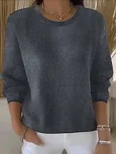 Women's Sweater Fashion Streetwear Casual Pure Color Ribbed Crew Neck Knitted Long Sleeve Regular Tops Knit Outdoor Daily Weekend Yellow Pink Fall Winter