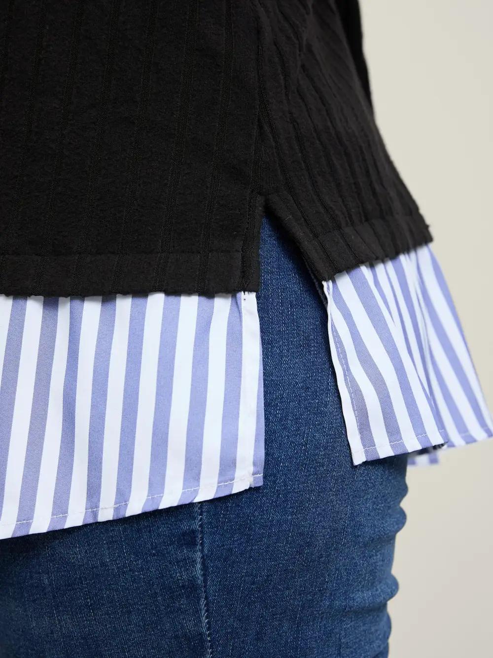 Ribbed Striped Stretchy Sweatshirt Top