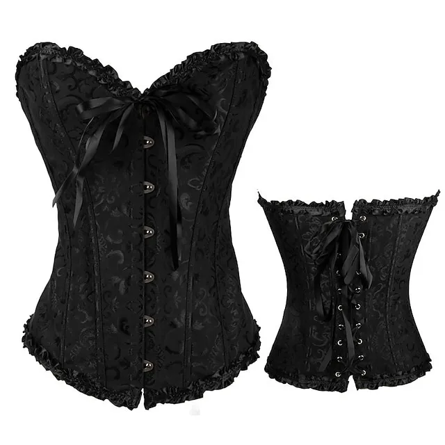 Corset Women's Corsets Trachtenmieder Christmas Halloween Wedding Party Birthday Party Plus Size Black White Wine Country Bavarian Overbust Corset Hook & Eye Lace Up Tummy Control Push Up Jacquard