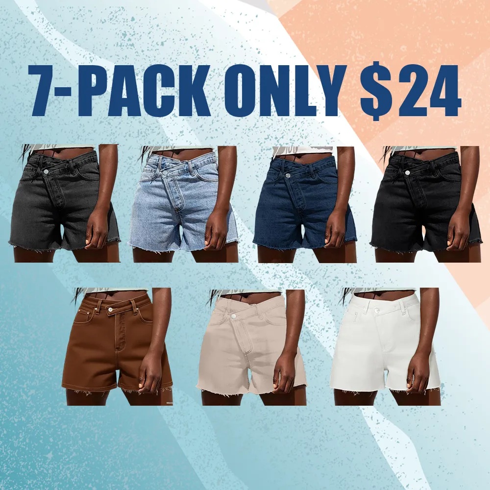 Women's High Waisted Crossover Denim Shorts – Stretchy Casual Summer Jean Shorts, Streetwear Boyfriend Style