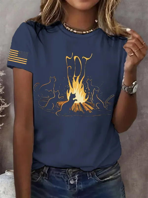 Women'S T-Shirt Women'S Cat FDT Printed Casual T-Shirt