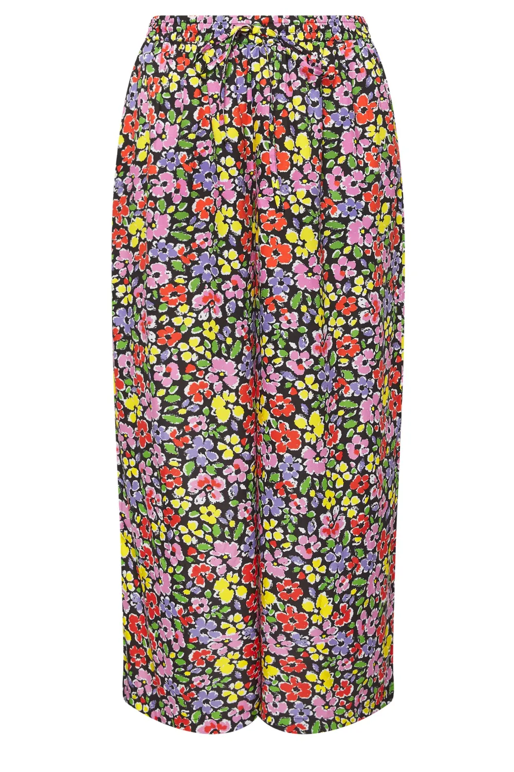YOURS Curve Blue Abstract Print Drawstring Wide Leg Trousers
