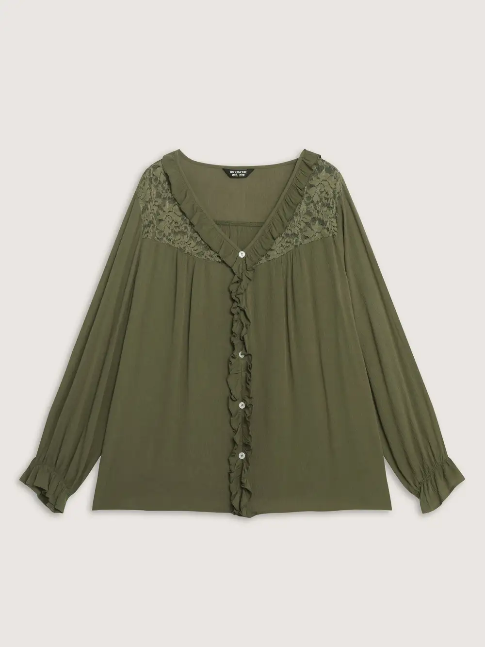 Lace Trim Ruffled Edge Button Blouse