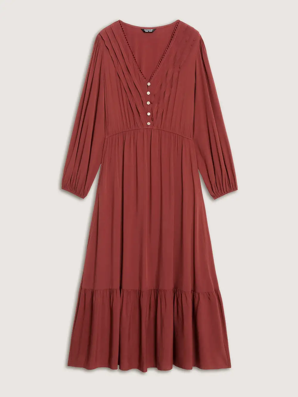 Pleated V-Neckline Tiered Maxi Dress