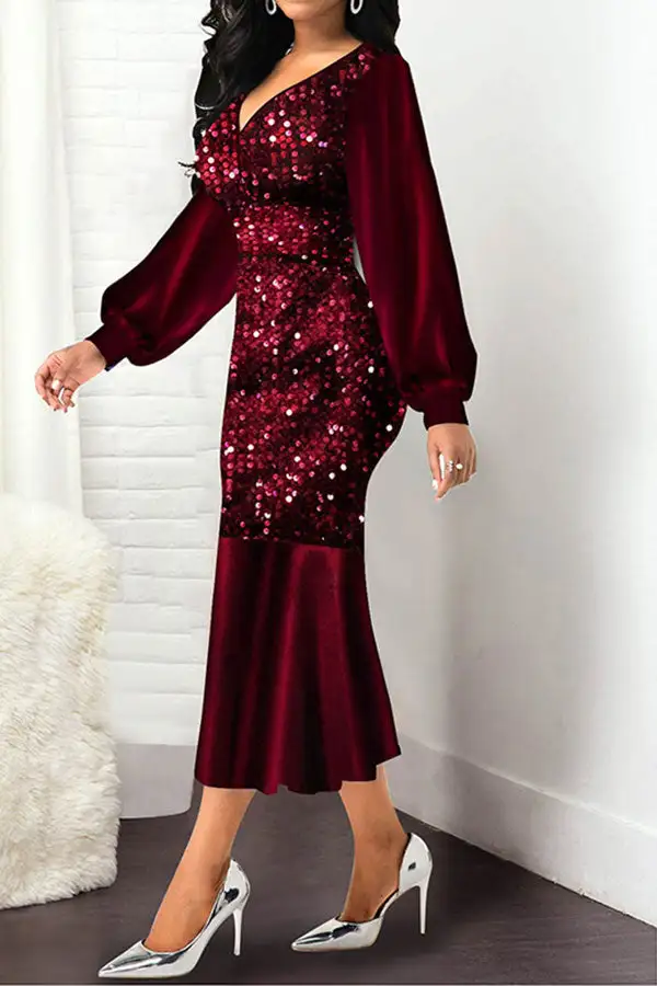 Sequined Stylish Fishnet Midi Dress