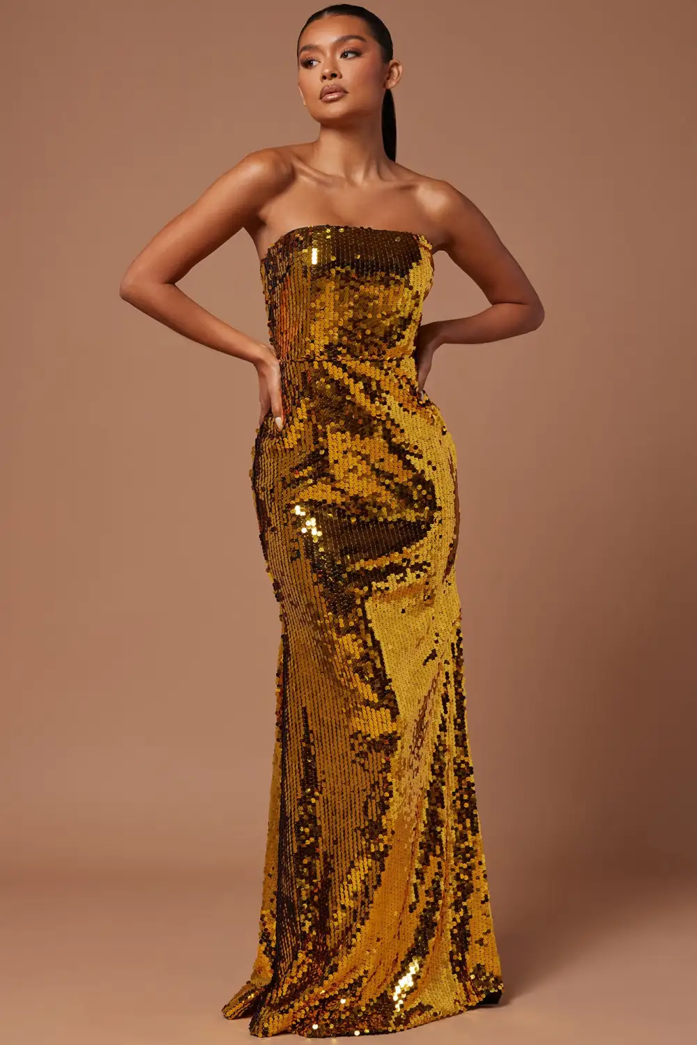 Claudette Sequin Maxi Dress - Gold