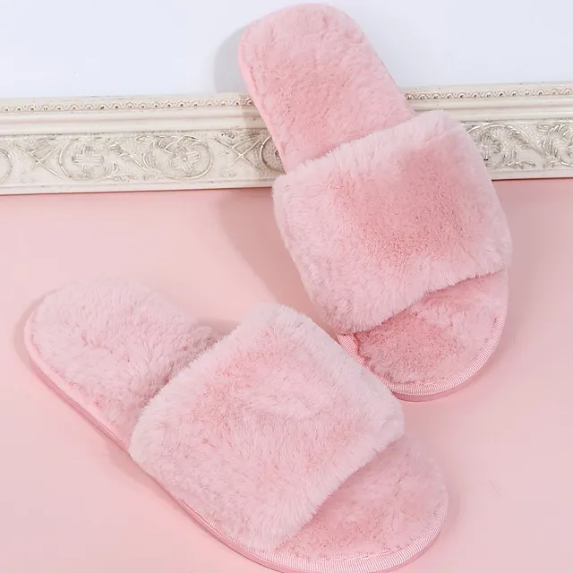 Women's Slippers Furry Feather Fuzzy Slippers Fluffy Slippers House Slippers Home Daily Solid Color Winter Flat Heel Open Toe Casual Comfort Minimalism Walking Suede Wine Red Black White