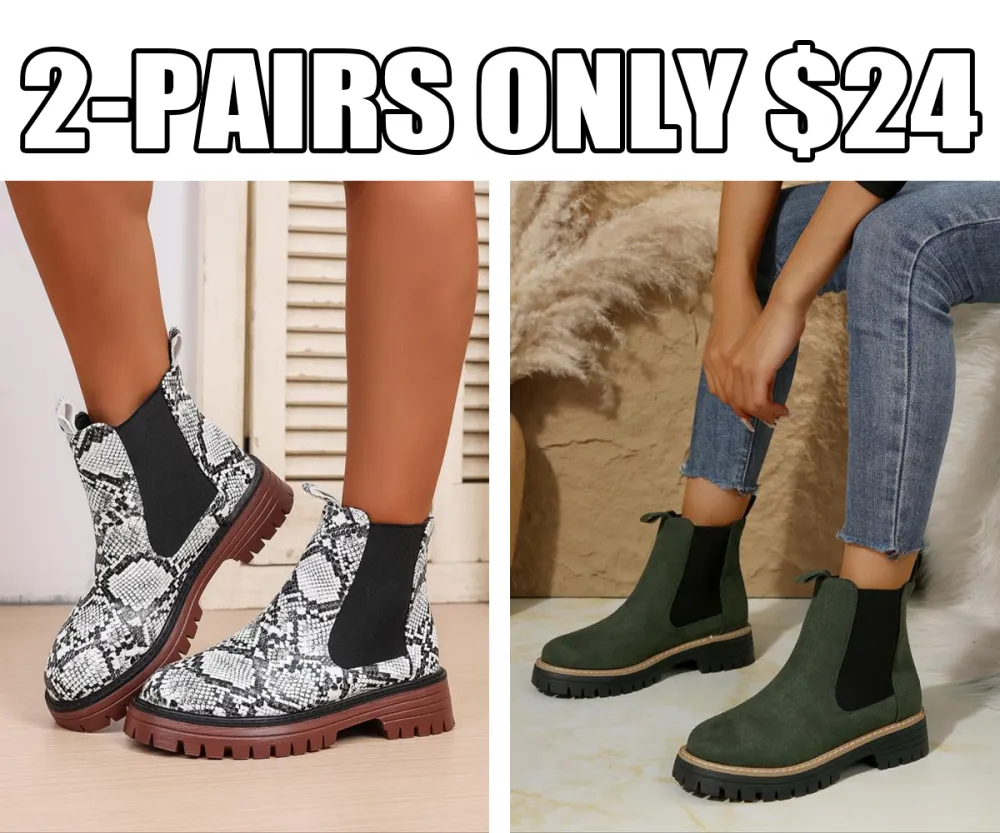 Chunky Sole Chelsea Boots for Women, Trendy High Heel Ankle Boots