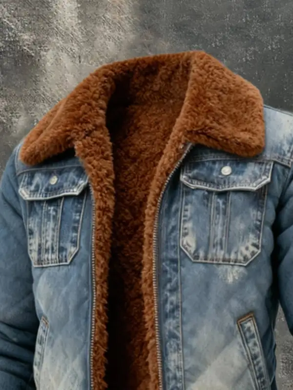 Men'S Vintage Distressed Warm Fleece Outdoor Jacket