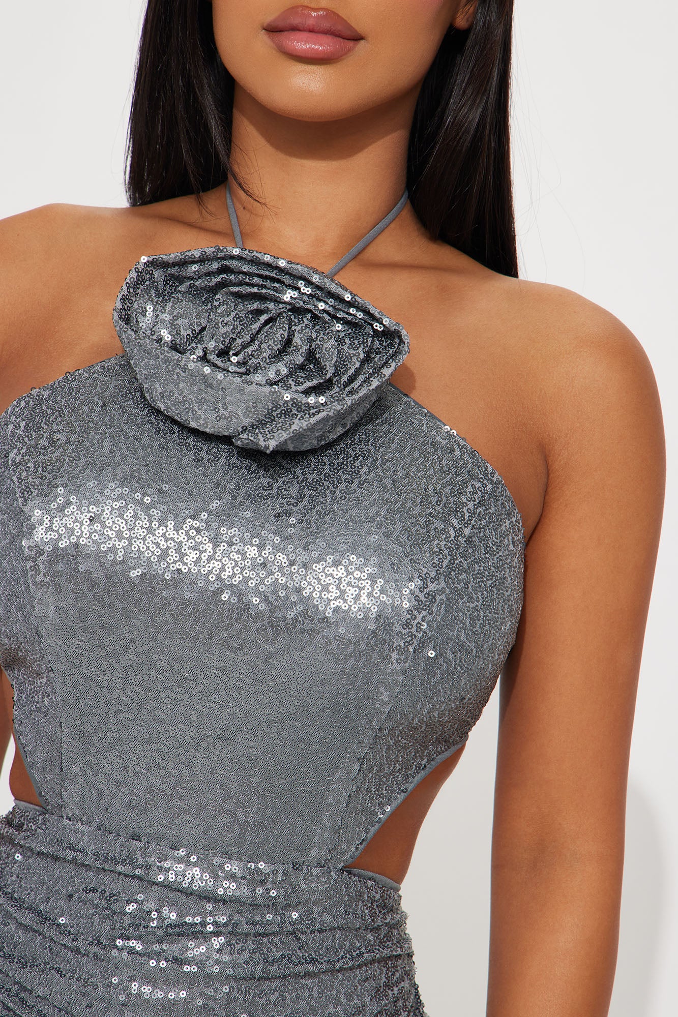 Daisy Sequin Mini Dress - Grey