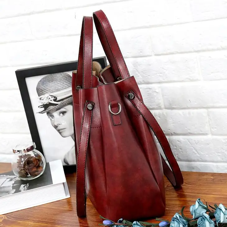 Ladies retro four-piece large-capacity Picture-mother bag, solid color handbag, one-shoulder diagonal bag
