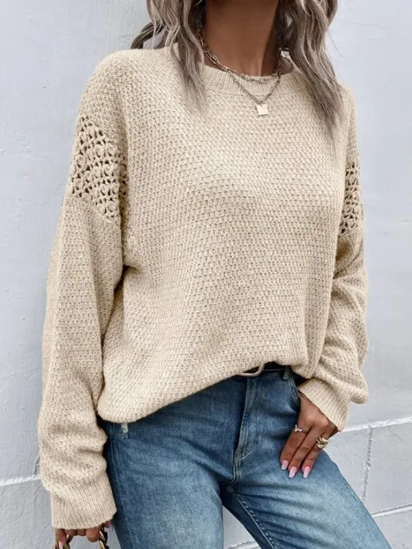 Pointelle Knit Drop Shoulder Sweater