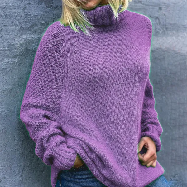 Loose Multicolor Turtleneck Casual Sweater