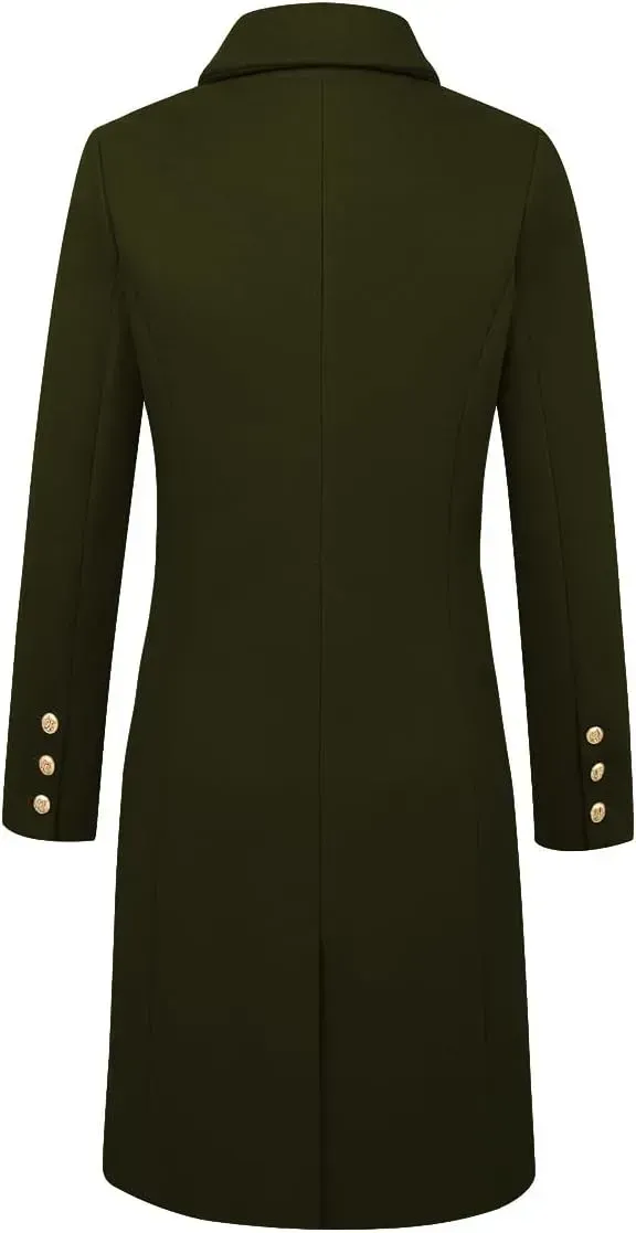 Womens Fall Winter Wool Coats Double Breasted Midi Peacoat Trench Coats