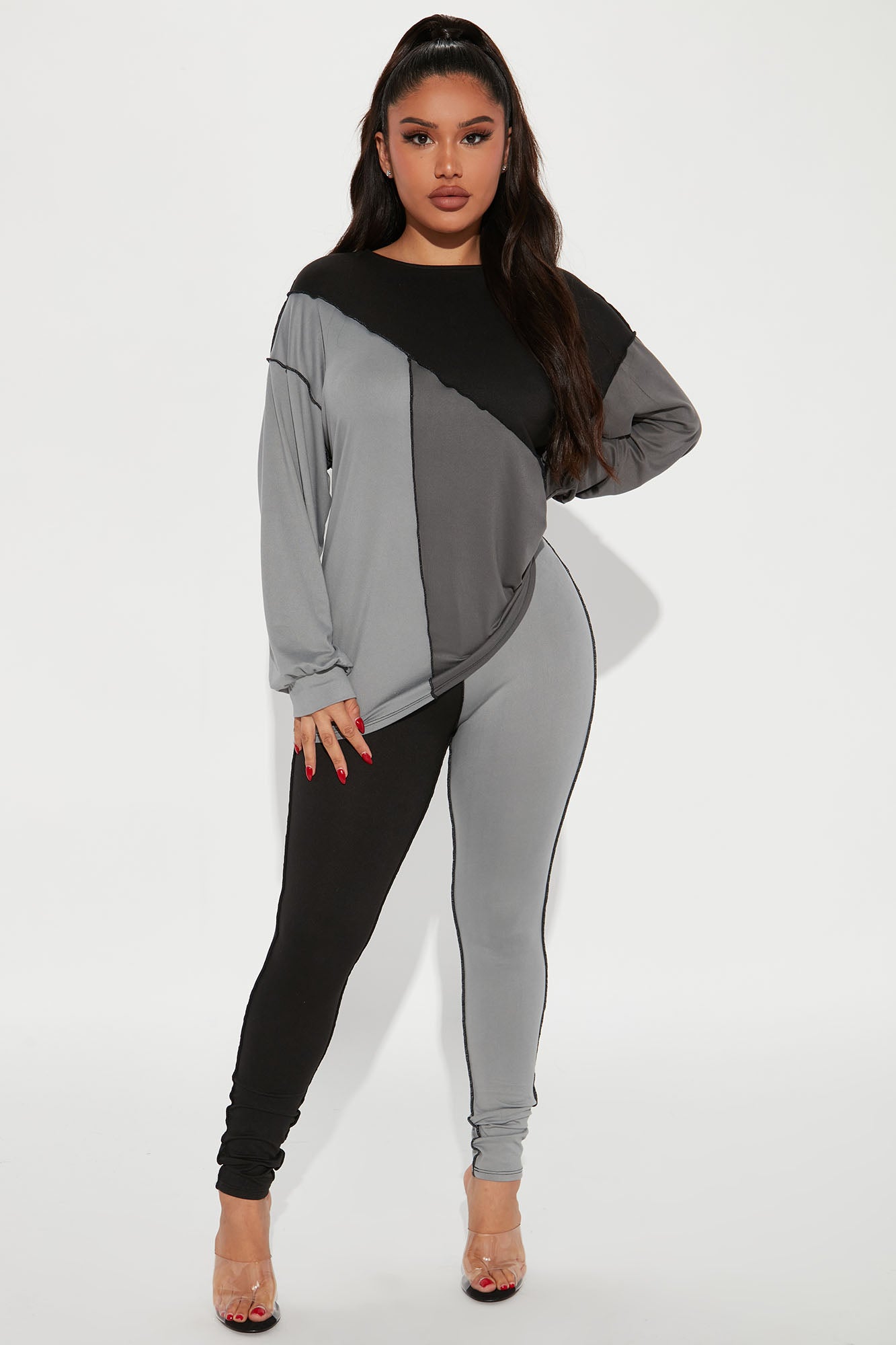 No Drama Colorblock Legging Set - Grey/combo