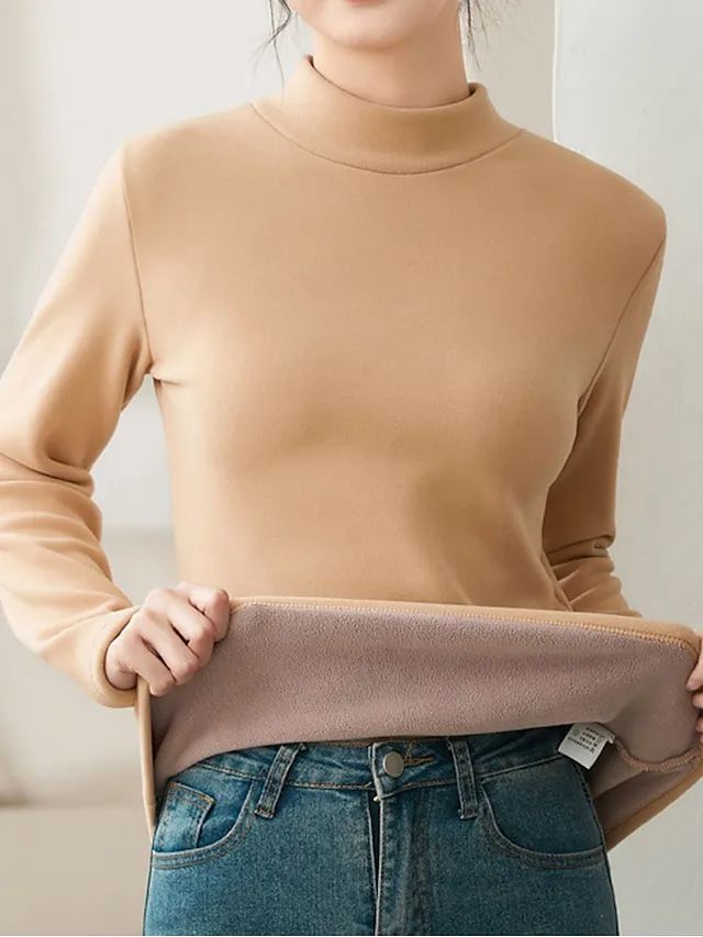 Women's Sweatshirt Sherpa Fleece Lined Plain Warm Daily Fuzzy Black Yellow Pink Casual High Neck Long Sleeve Fleece lined Micro-elastic Fall & Winter