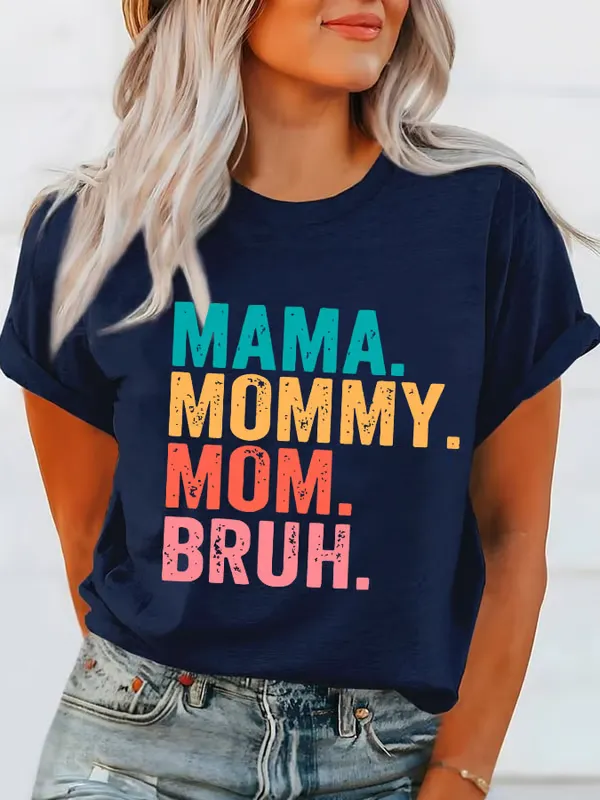 Women'S T-Shirt Women'S Mother'S Day Printed Crew Neck T-Shirt Cotton Short Sleeves Comfortable